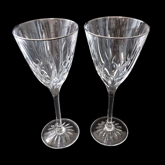 2 Cristal D Arques Durand Crystal Wine Glasses CASSANDRA Platinum Rimmed Goblets - Picture 8 of 14